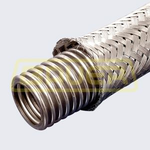 TUBERÍA METALICA CORRUGADA CON MALLA ACERO EXTERIOR INOXIDABLE